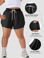 Plus Size Women's High-Elastic Ice Silk Sports Shorts with Drawstring Waist