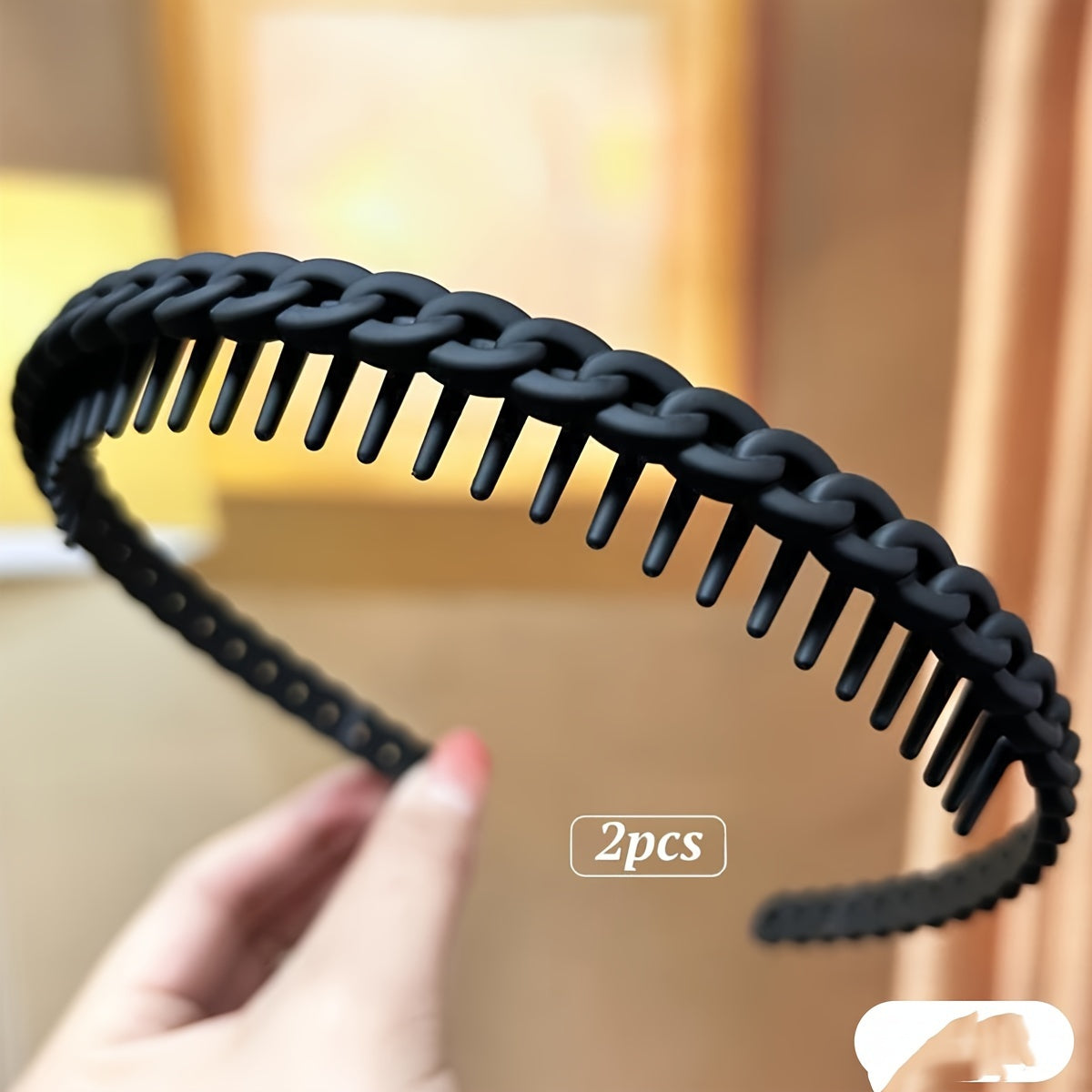Set of 2 Non-Slip Hairbands with Teeth for Women Girls Solid Color Hair Styling