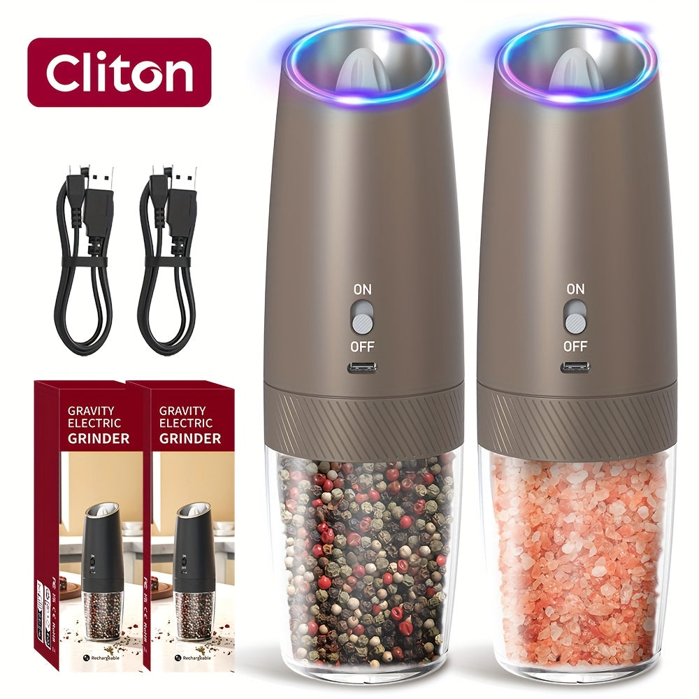 1/2 шт. Электрическая мельница для перца с гравитационным сенсором и светодиодной подсветкой. Перезаряжаемая, полностью автоматическая с большой камерой для наполнения. Необходимый инструмент для приправ.