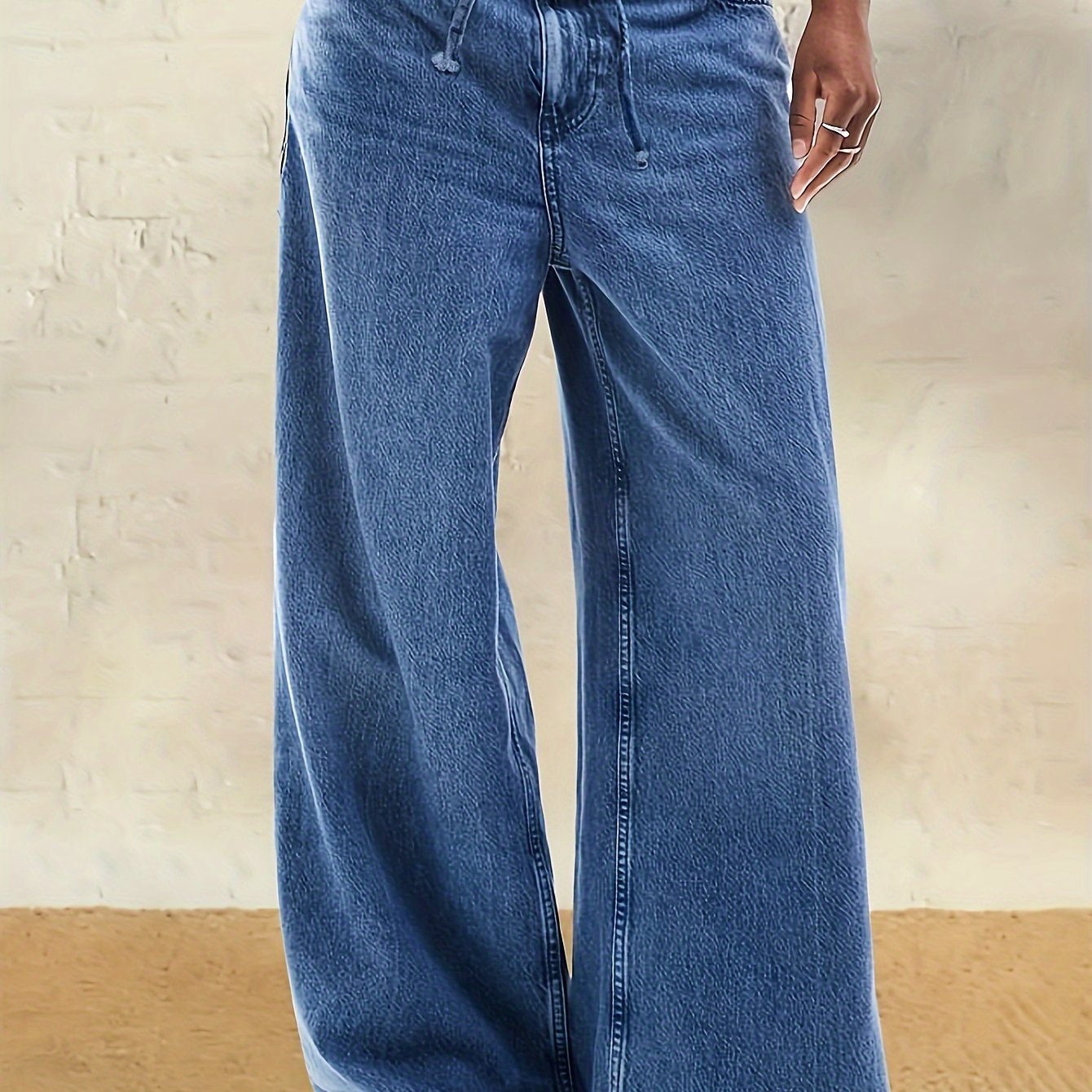 Plus Size High-Rise Wide Leg Denim Jeans Casual Light Blue Rayon Blend