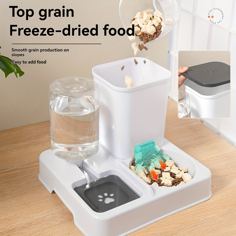 2-in-1 Cat and Small Dog Food and Water Dispenser Stainless Steel Plastic Large Capacity