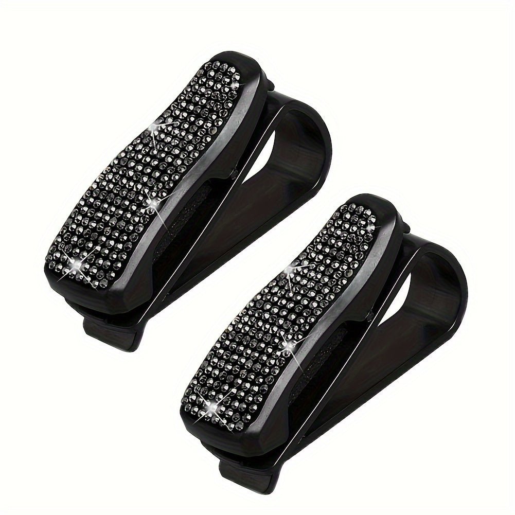 Unisex Rhinestone Car Sun Visor Clip Multi-Functional Glasses Holder