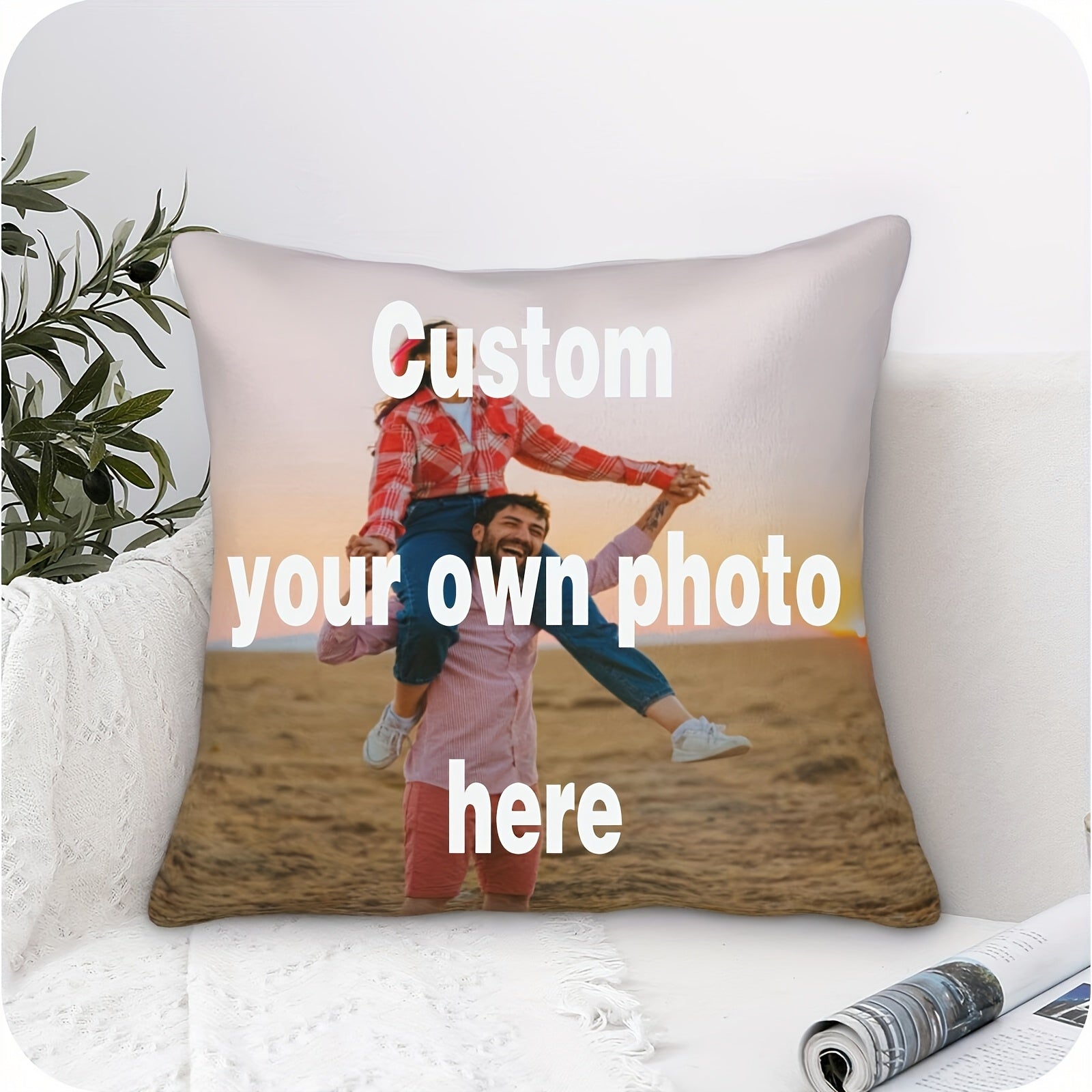 Personalized Photo Pillow Cover Polyester for Wedding Family Pictures Valentine Anniversary