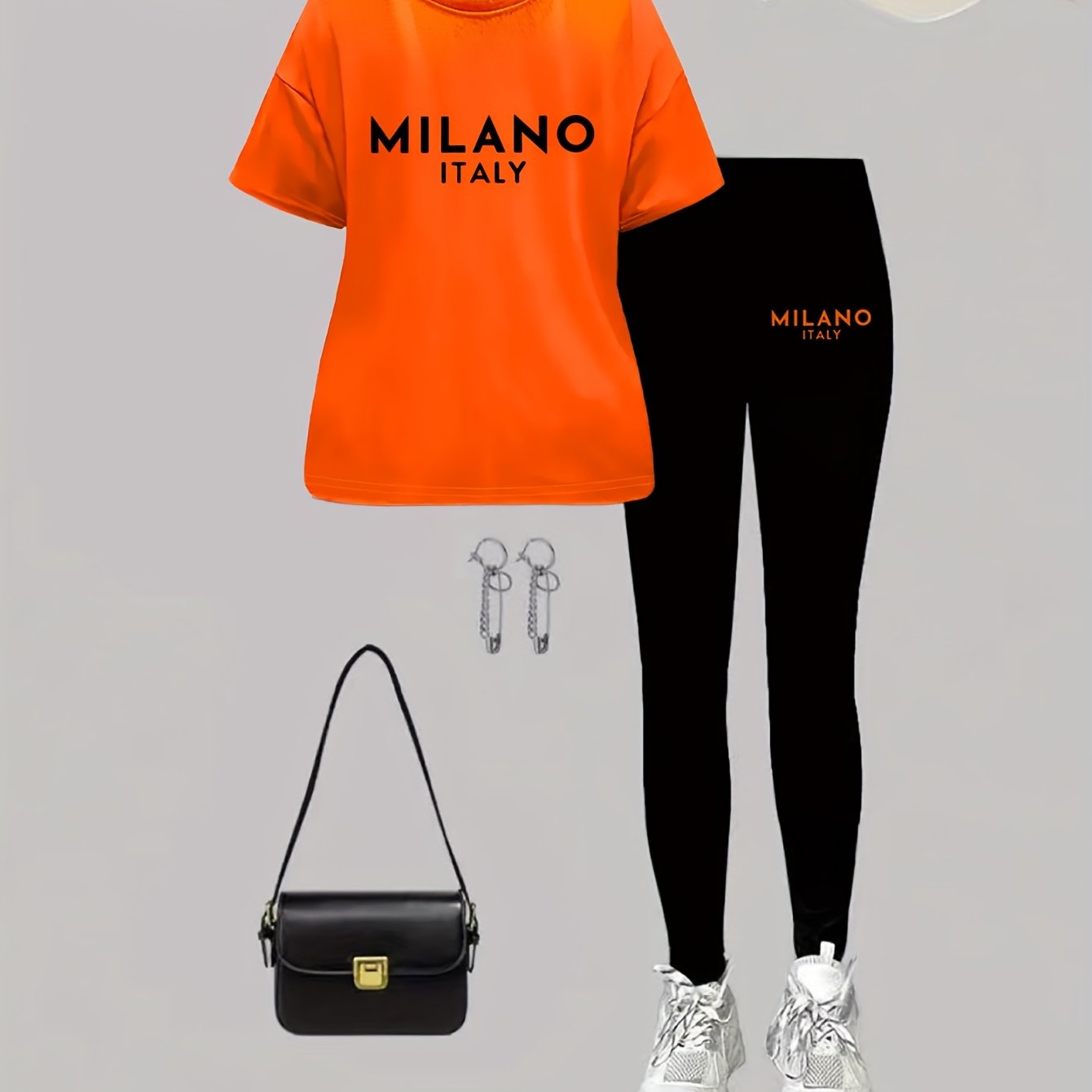 Women's Plus Size Graphic Tee And Leggings Set Polyester Stretch Casual