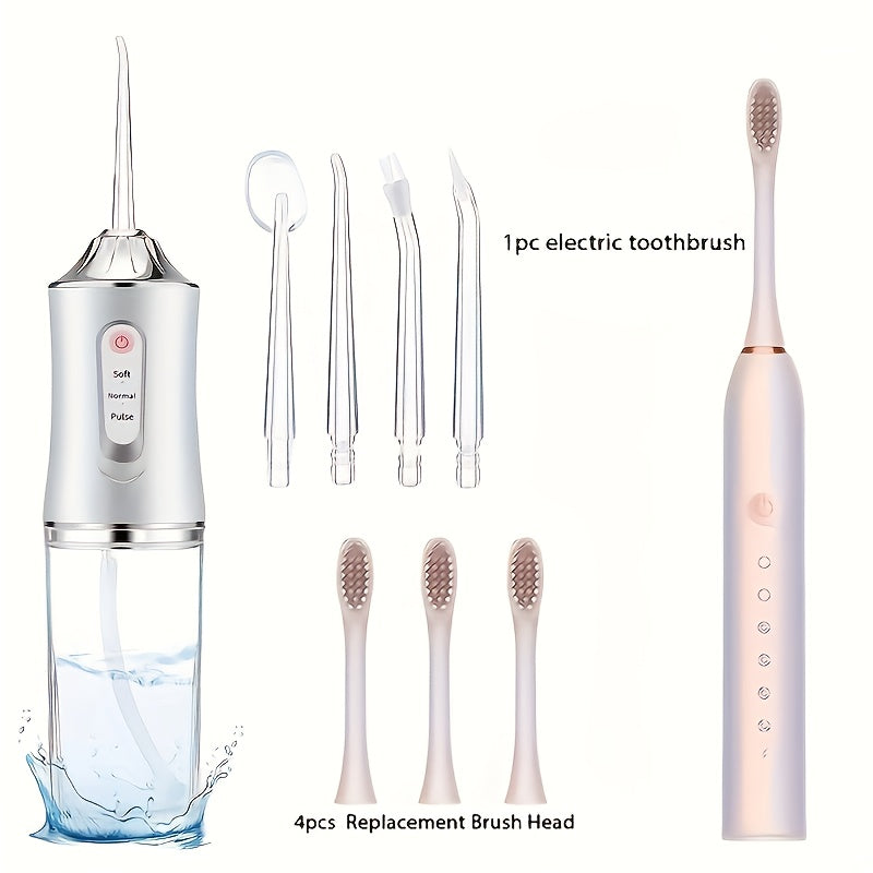 Electric Water Flosser and Sonic Toothbrush Set for Adults with 4 Brush Heads