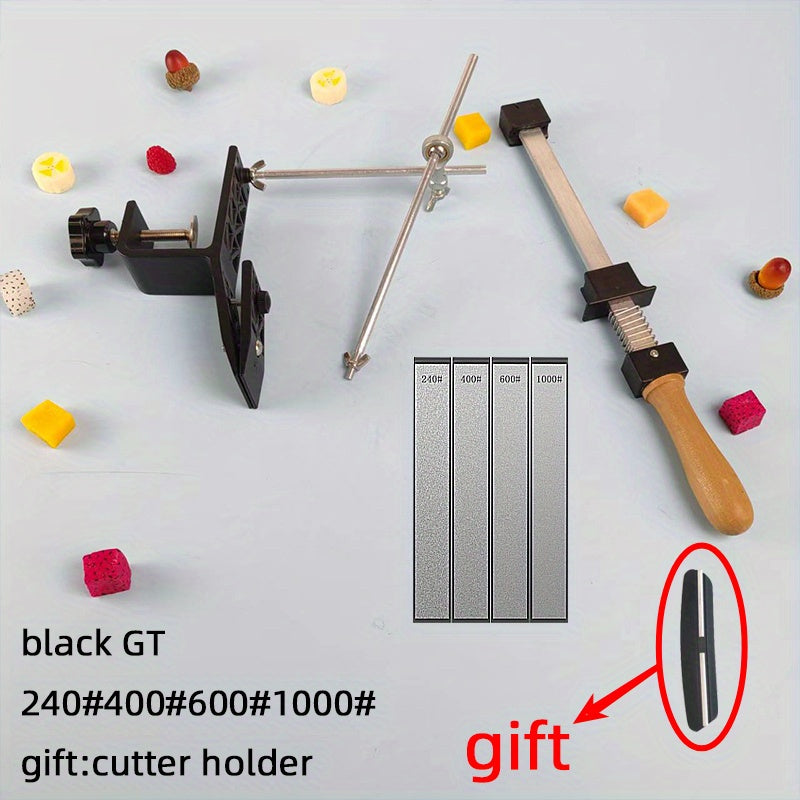 Kitchen sharpening tool with corner-mounted sharpener and professional-grade stone