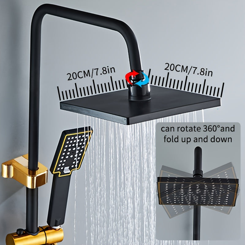 Black and Gold Bathroom Shower System with Rain Showerhead Handheld Tub Faucet and Mixer