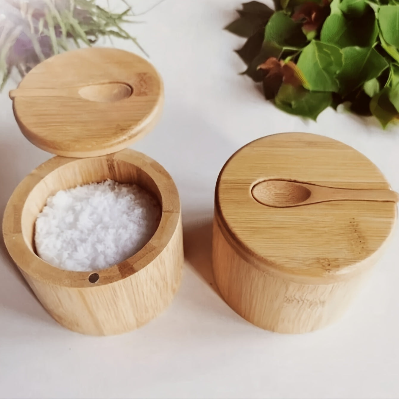 Wooden Spice Jar with Latch Lid and Spoon Microwave Safe Kitchen Storage Container for Coffee Beans Tea Grains Seasonings