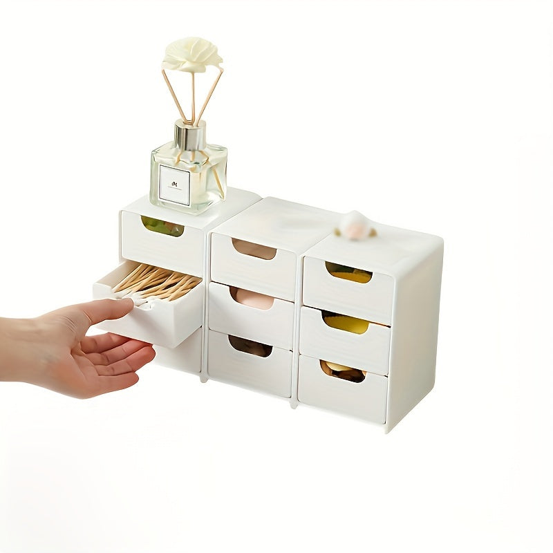 Organizador de escritorio de plástico blanco con 3 cajones para suministros de oficina, joyería, cosméticos