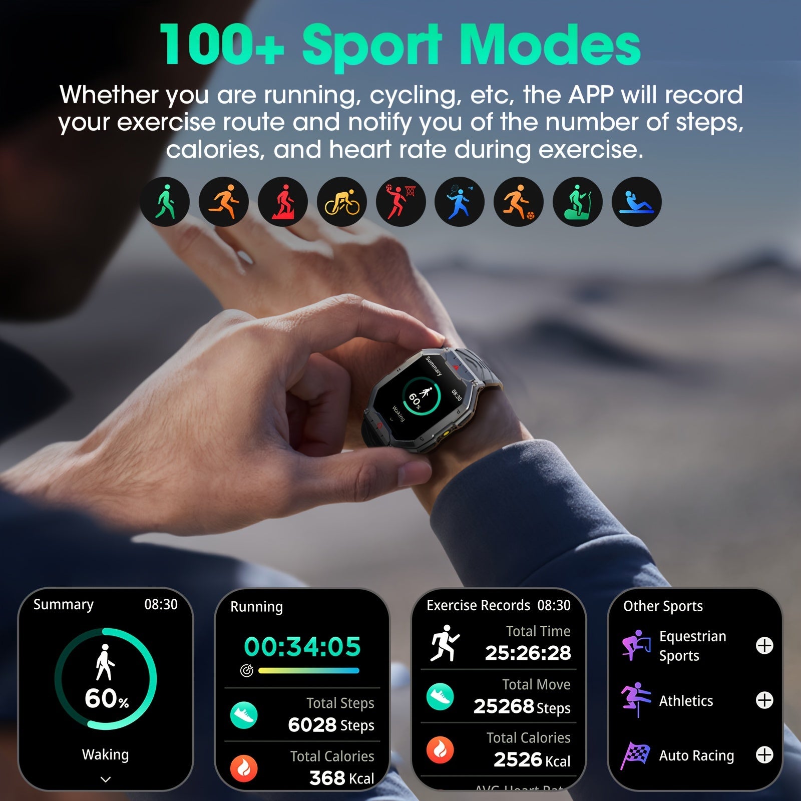 Aqlli soat 2.1 dyuym AMOLED fitness izlovchi uzoq batareya va sport rejimlari bilan