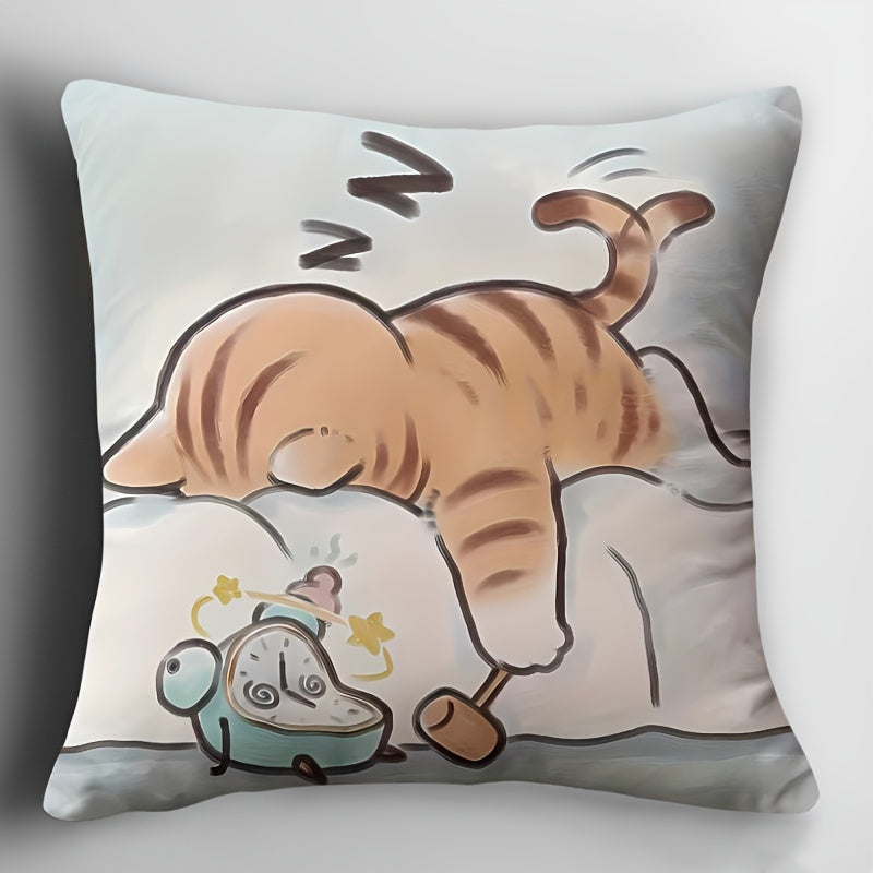Double-Sided Cat and Mouse Print Decorative Pillow Cover 45cm Polyester Washable