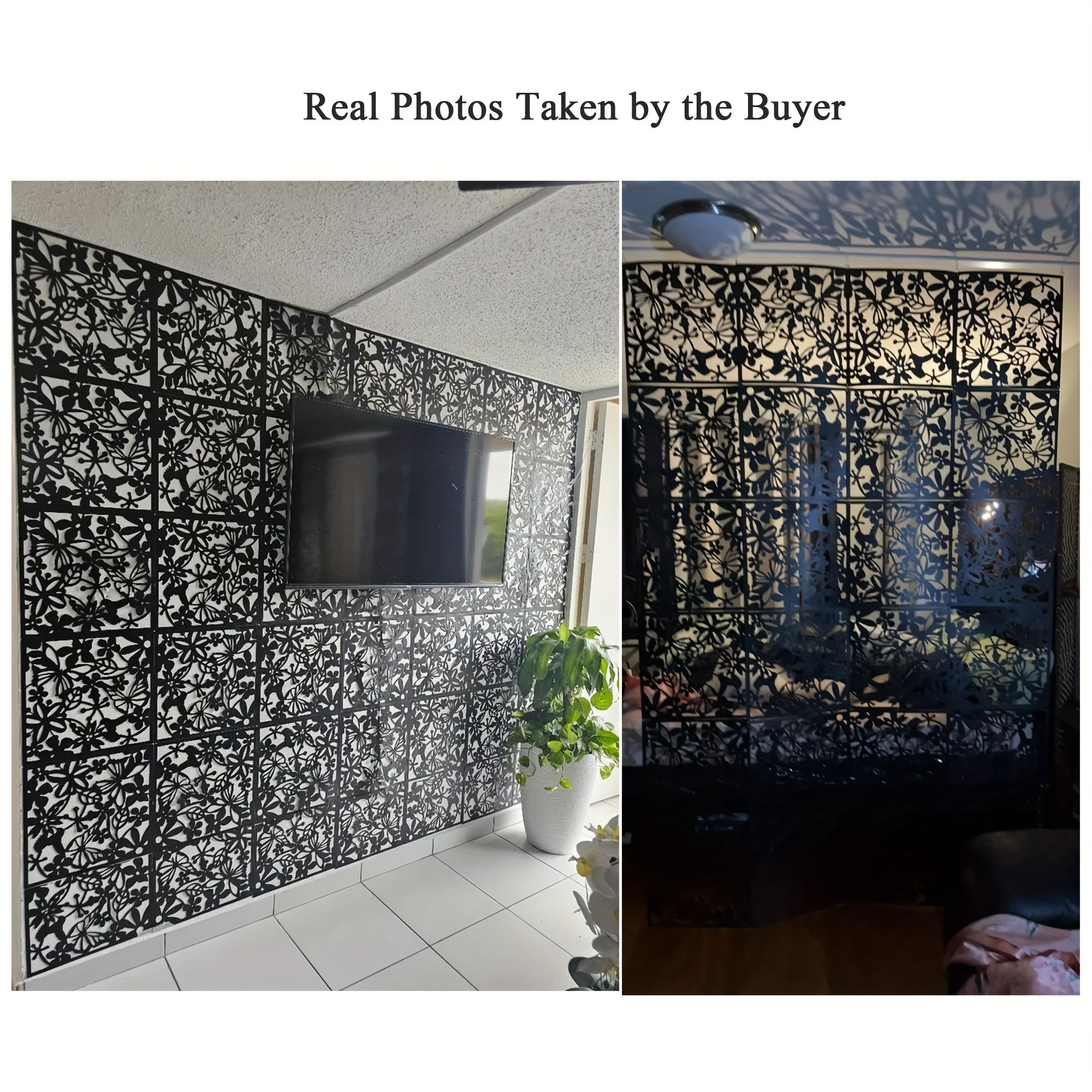 Black Decorative Plastic Room Divider Panels with Flower Carving for Home Office Hotel