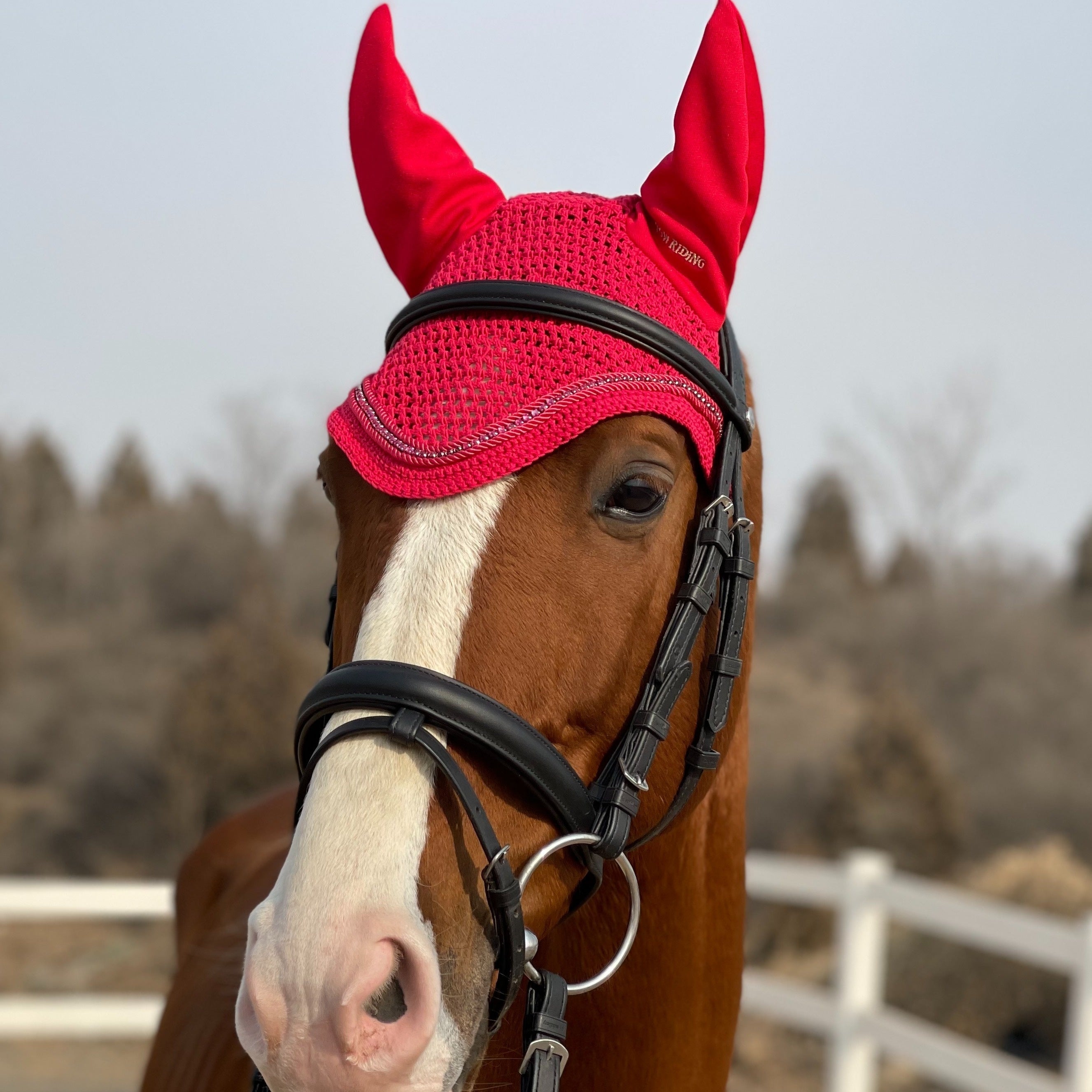 3D Sparkly Knitted Horse Ear Covers Spandex with Glitter Design