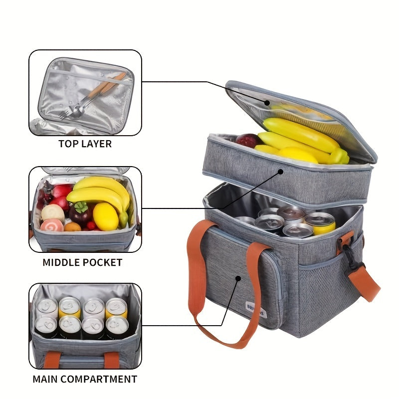 Double Layer Insulated Lunch Bag for Adults Reusable Hot Cold Food Storage Picnic Travel