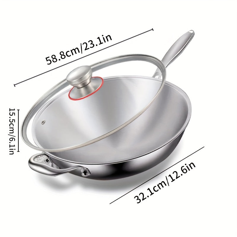 Stainless Steel Non-Stick Chef's Pan for Chinese Cooking, Induction Compatible, Durable Frying Pan
