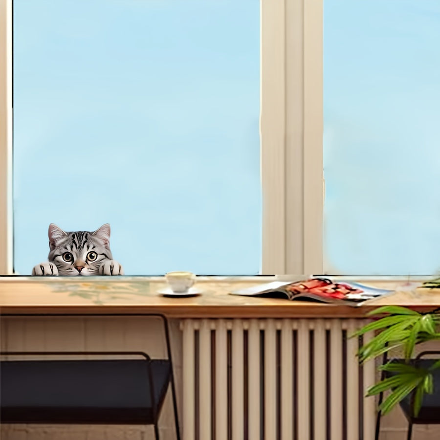Cartoon Cat Window Decal, Easy Stick-On, 1mm Thick Paper Film for Glass Doors