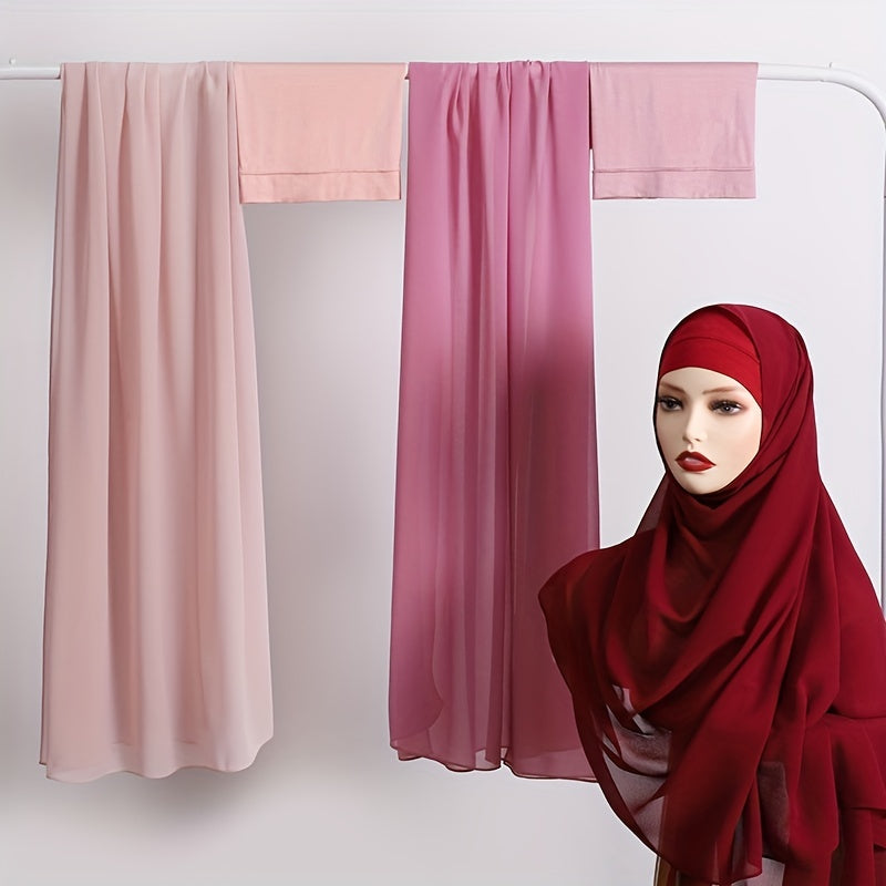 Pink and Gray Chiffon Hijab Scarf Set with Undercap Woven Polyester Stylish Headscarf for Women