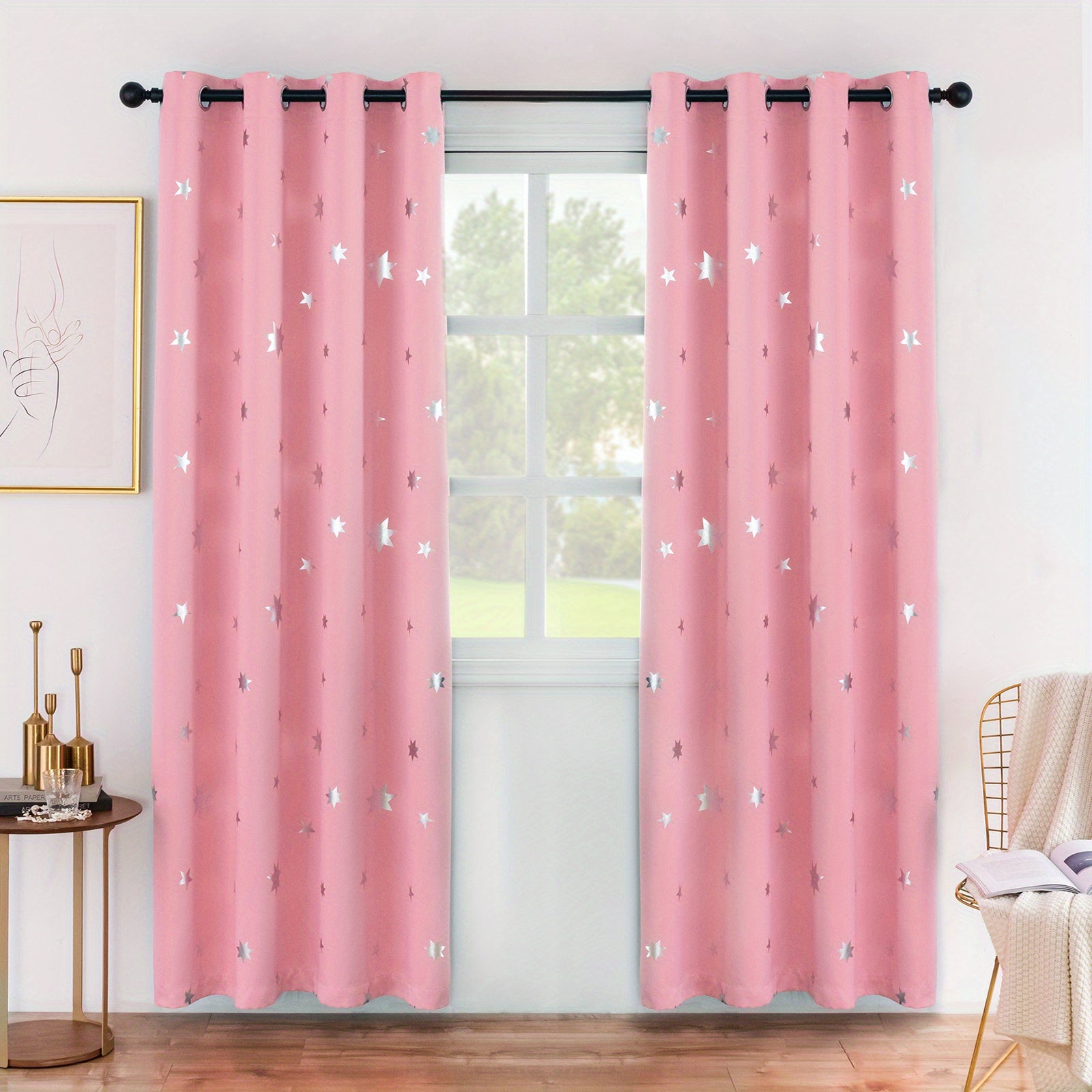 Blackout Curtains with Star Foil Print Thermal Insulated Room Darkening for Bedroom