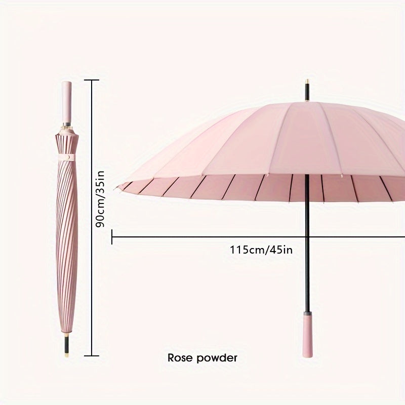 Men's Large Windproof 24-Bone Straight Rod Rain Umbrella Black Reinforced Handle