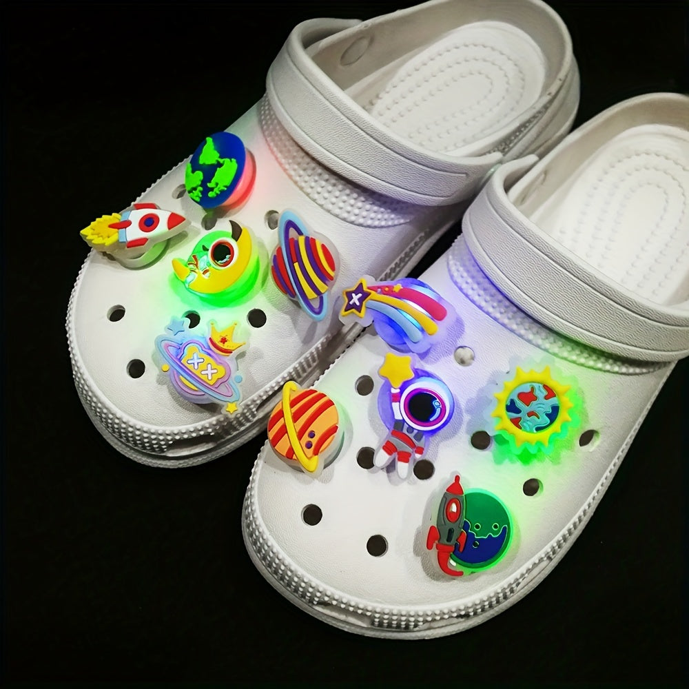 2-Pack Glow-in-The-Dark PVC Astronaut LED Charms for Clogs and Sandals