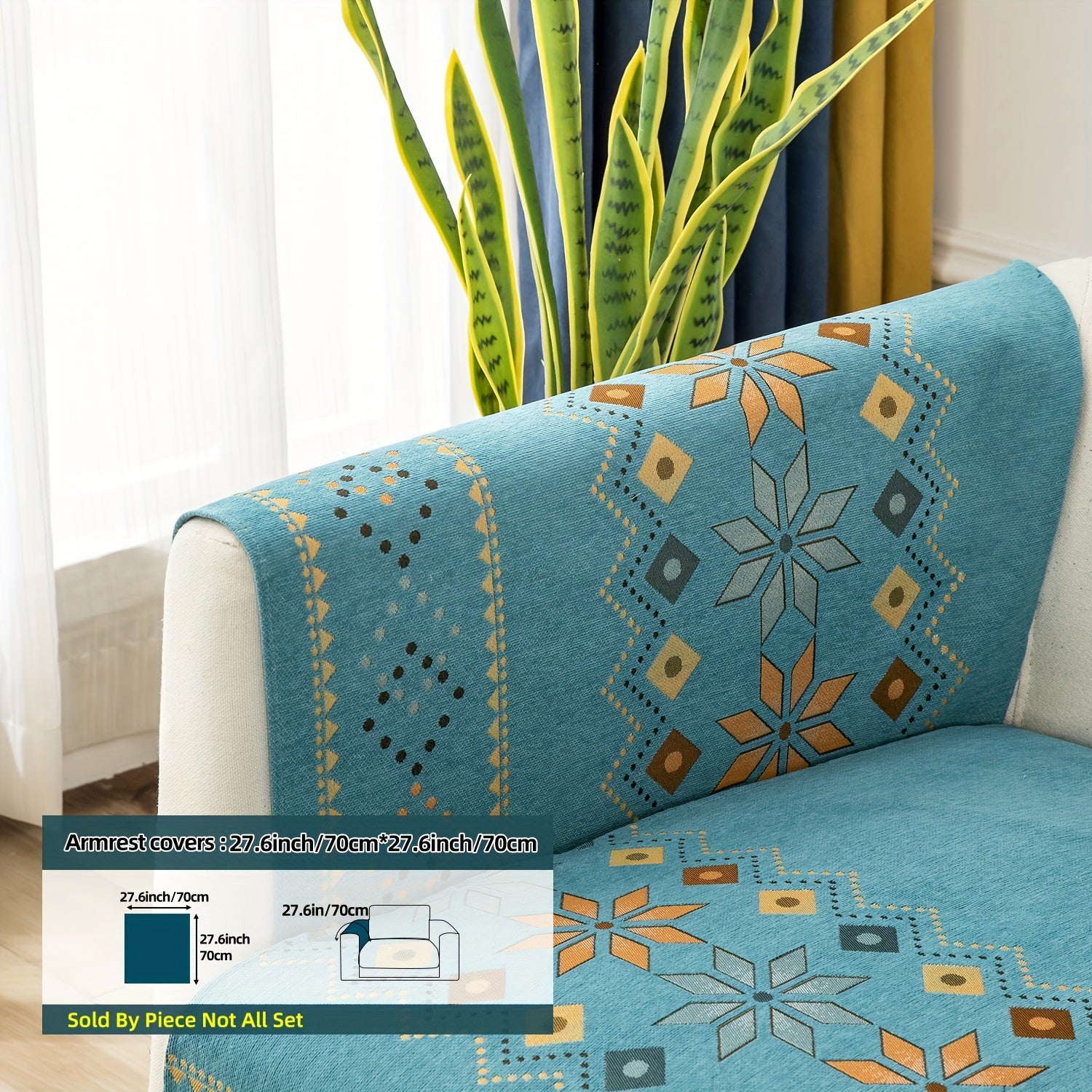 Bohemian Chenille Sofa Slipcover with Geometric and Floral Patterns for All-Season Use