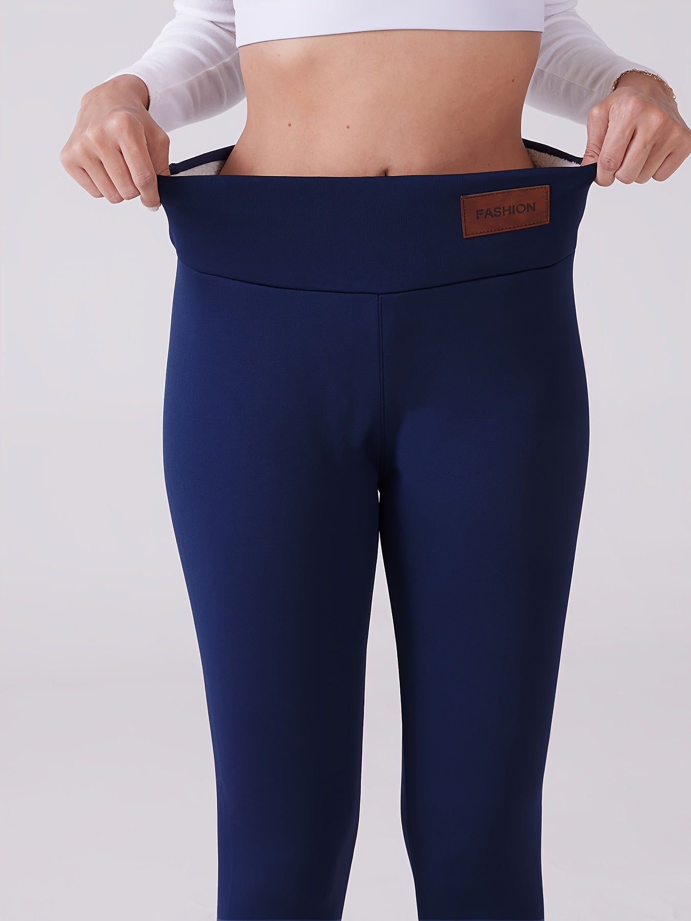 Women's Fleece-Lined Thermal Leggings 2-Pack Plus Size Stretchy Yoga Pants Navy Black