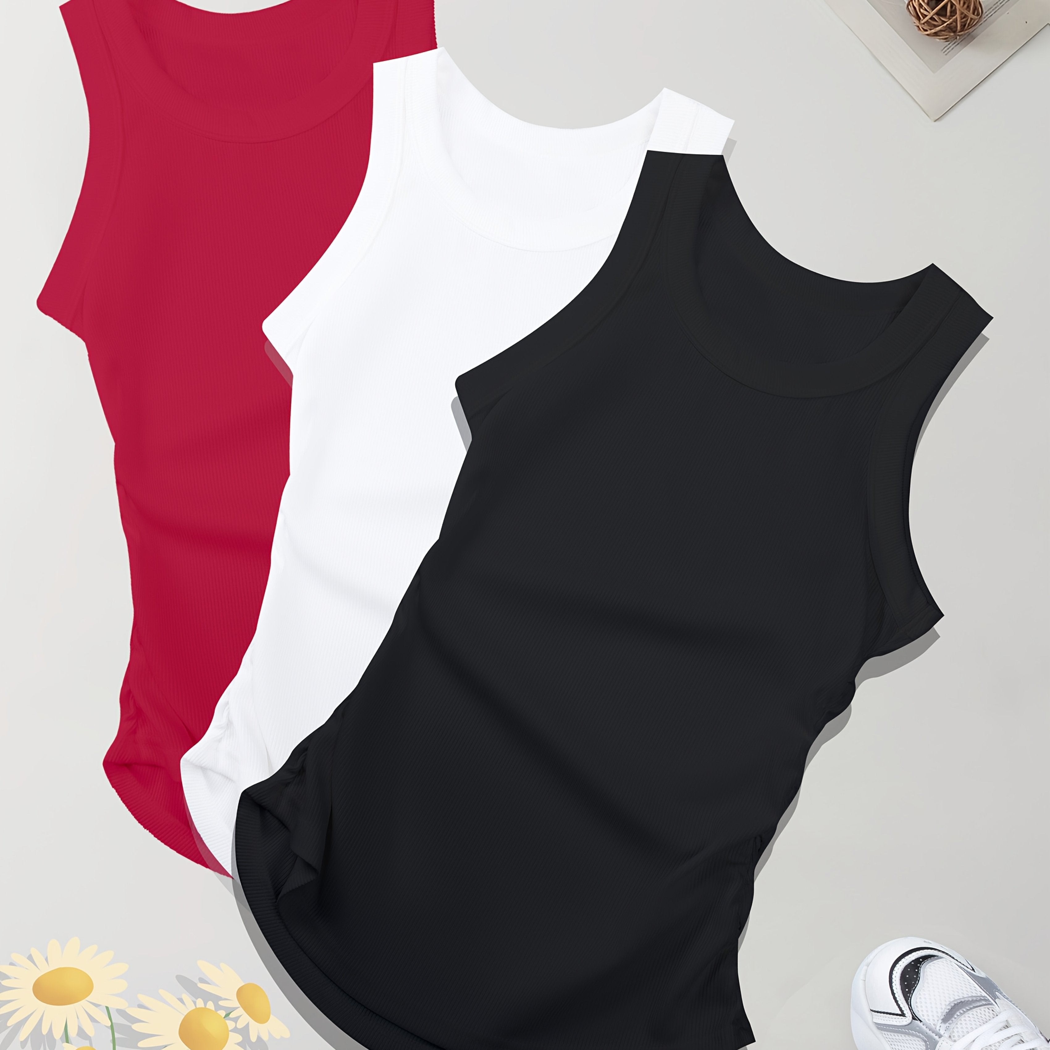 Women's Sleeveless Tank Tops Set 95% Polyester 5% Spandex for Summer Workout Casual Black Gray Red