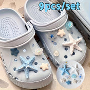 9PCS Ocean Resin Starfish Shell Shoe Charms for DIY Slippers Phone Case Craft