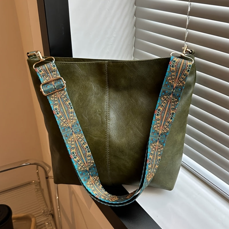 Bohemian Style Geometric PU Leather Hobo Bag for Going Out Light Brown