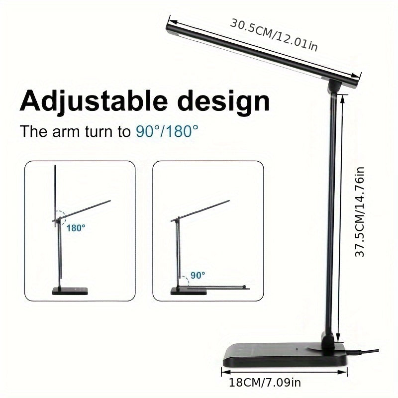 Adjustable LED Desk Lamp Touch Control Dimmable with 5 Lighting Modes USB Powered White or Black