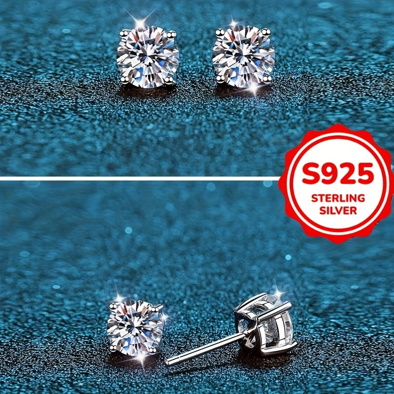 Sterling Silver Stud Earrings for Women with White Cubic Zirconia 3-6mm 0.1-0.8CT
