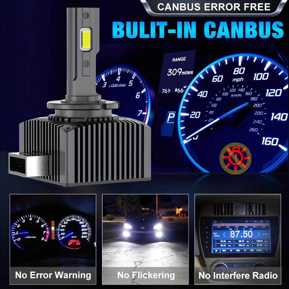 2 шт. автомобильные LED-лампочки для головного света D3S D1S D2S D4S 80000Лм 6500K для дальнего света