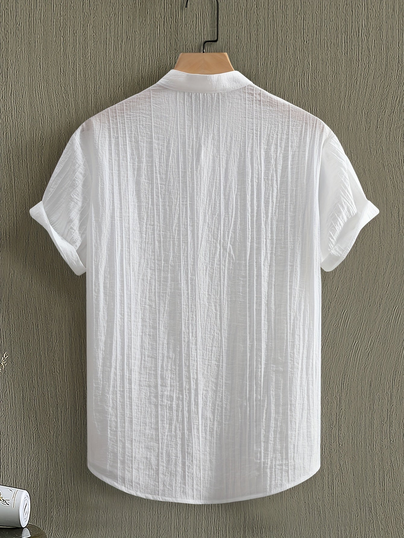 Men's Black Short Sleeve Casual Shirt Lyocell Stand Collar Pocket Summer