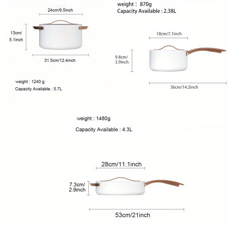 Three-Piece Non-Stick Cookware Set with Swiss Flag Coating Includes 24cm Soup Pot 18cm Milk Pot and 28cm Frying Pan