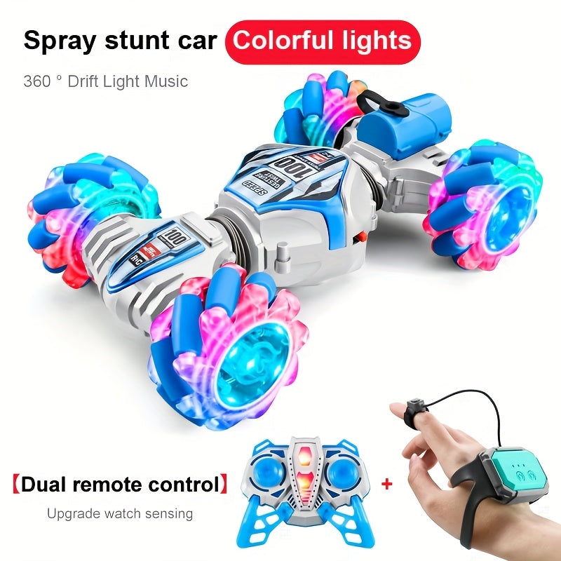 Gesture Sensing RC Car with Spray Emission Climbing Stunts Weatherproof Flashing Lights Blue Black