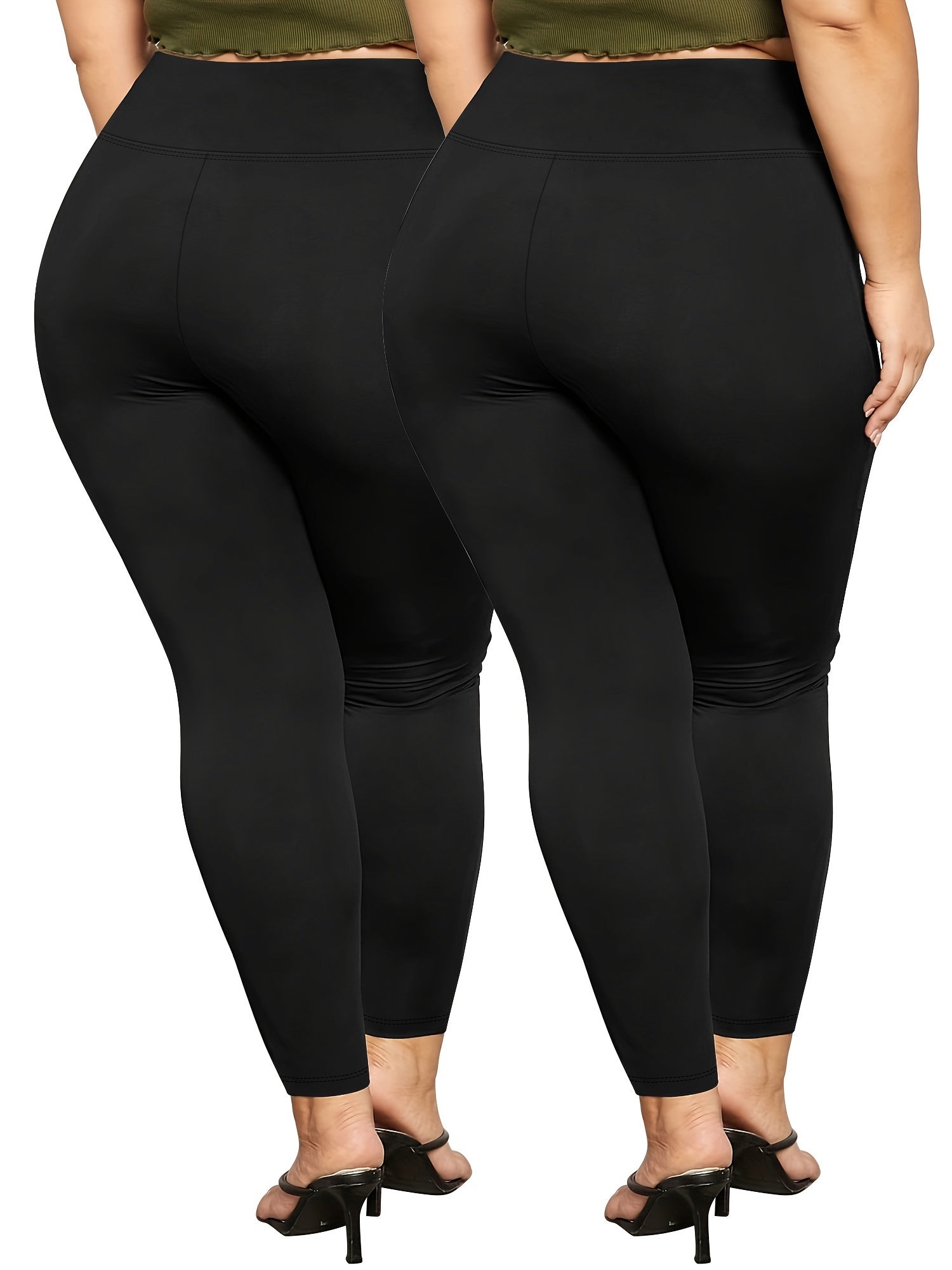 Women's Plus Size Spliced Mesh Leggings Soft Fit Pack of 4