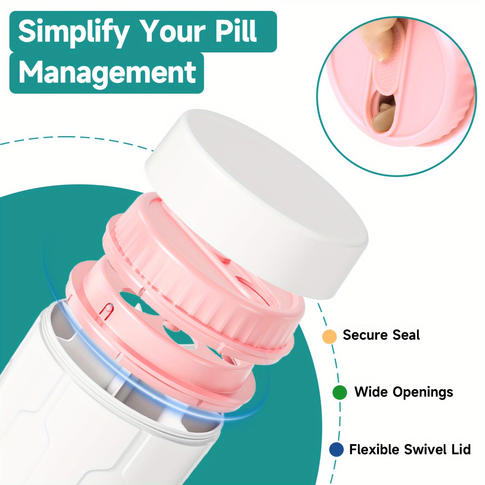 Large Pill Organizer Dispenser for Adults with 7 Compartments Travel Medication Box