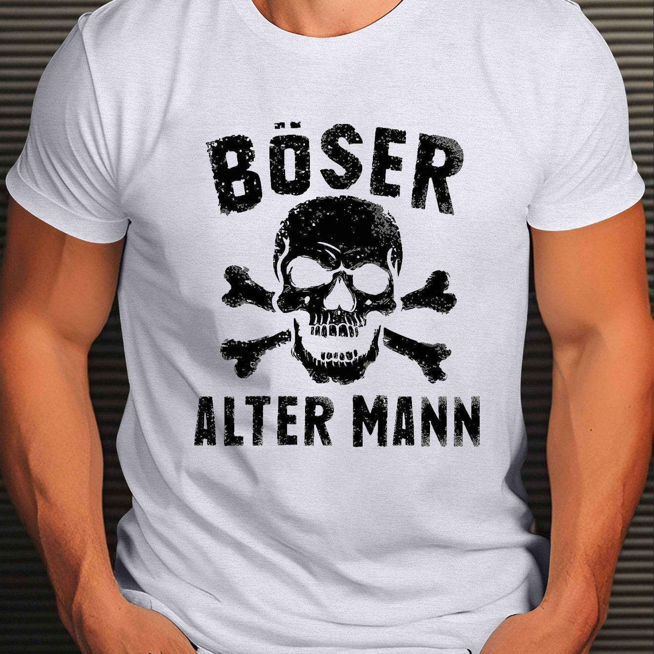 Plus Size Men's Polyester Crew Neck T-Shirt with Evil Old Man Skull Design for Summer