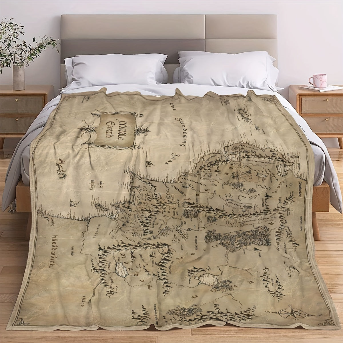 All-Season Throw Blanket with Lord of the Rings Map Design for Couch Bed Travel