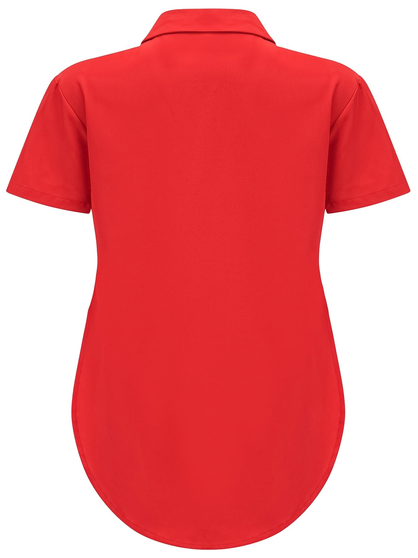 Women's Plus Size Polyester Casual Short Sleeve Shirt with Lapel Collar