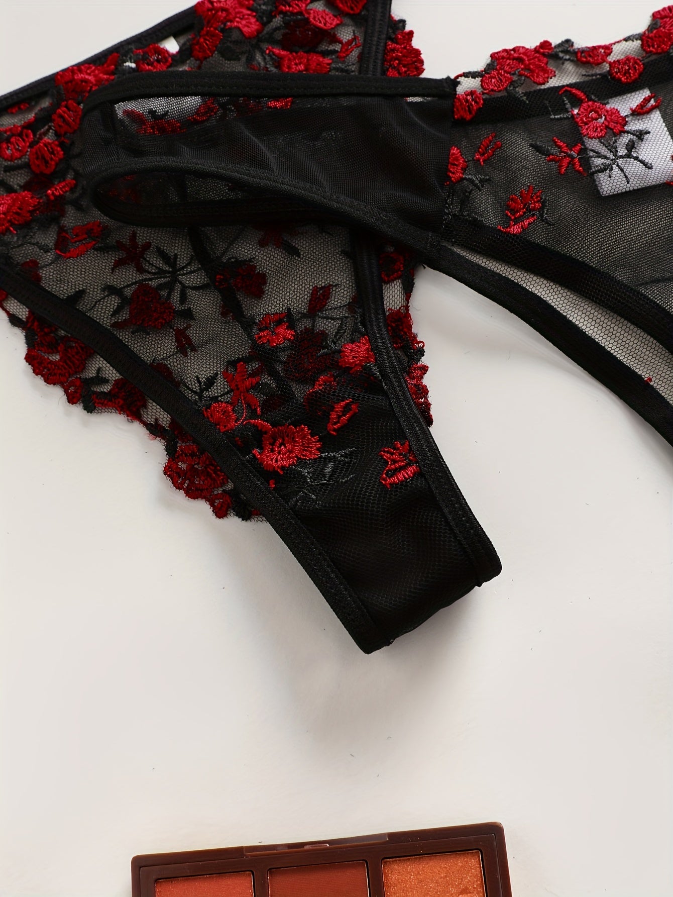 Women's Embroidered Lingerie Set Bra and Two Panties Floral Design Sexy Comfortable