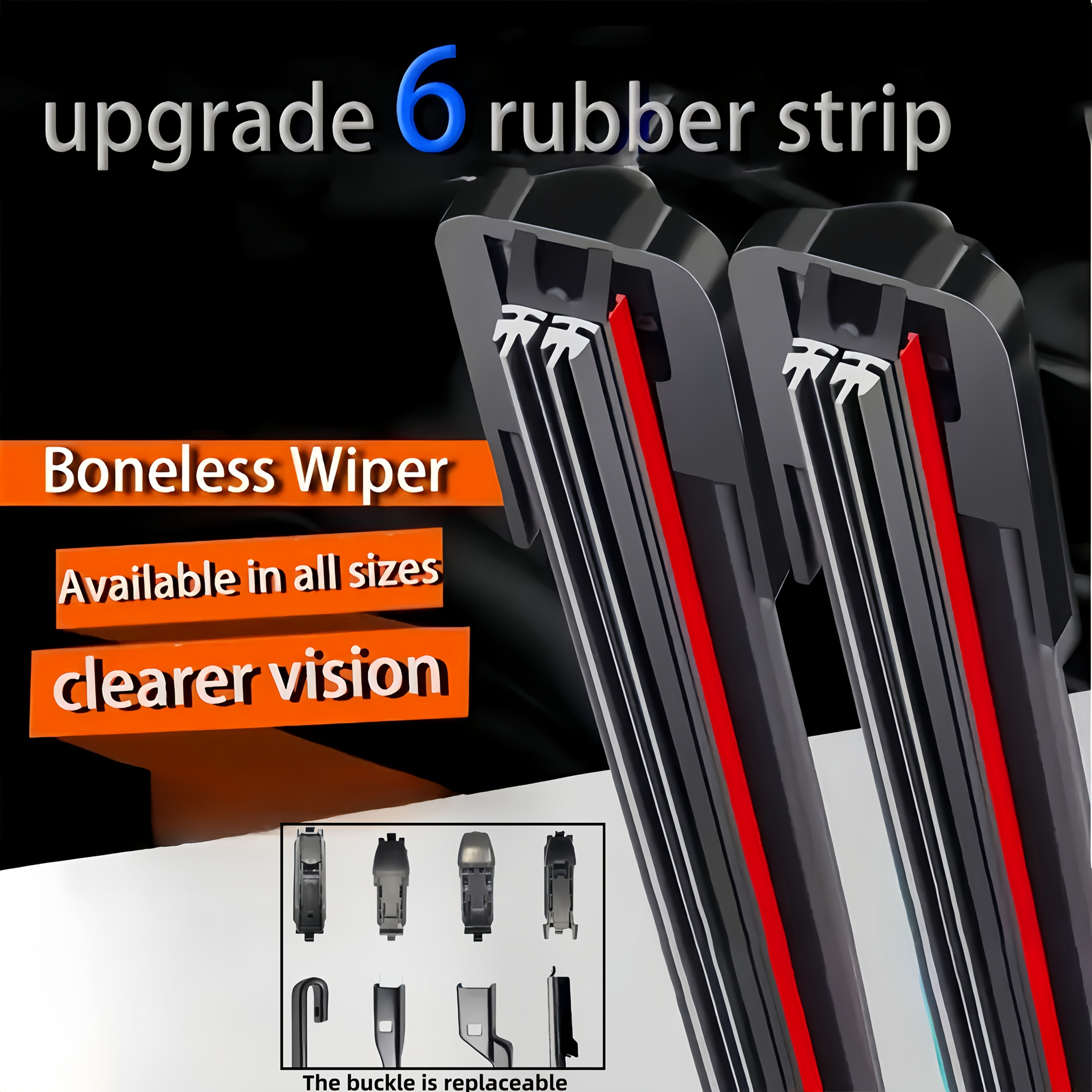 Car Windshield Wiper Blade Set with 4 Adapters, Durable Rubber, 35.56–71.12cm
