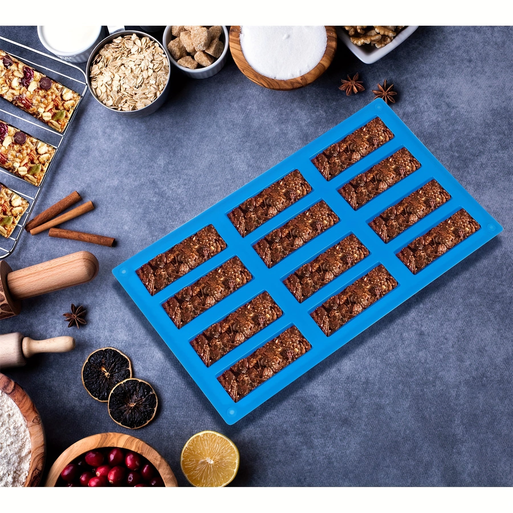 Silicone Mold 12-Cavity Large Rectangles for Energy Bars, Chocolate, Bread