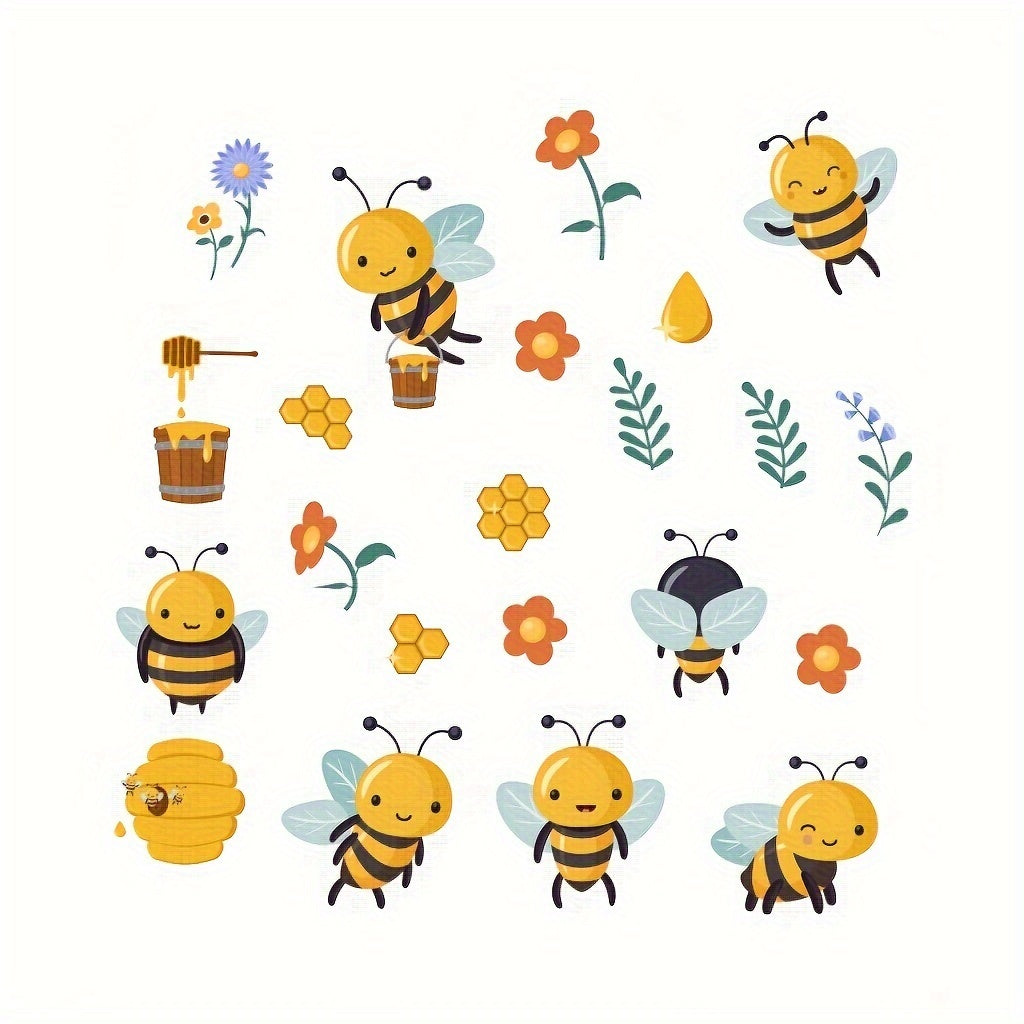 Set of 2 Cartoon Bee and Flower Window Stickers, Reusable, 29.97cm x 20.07cm