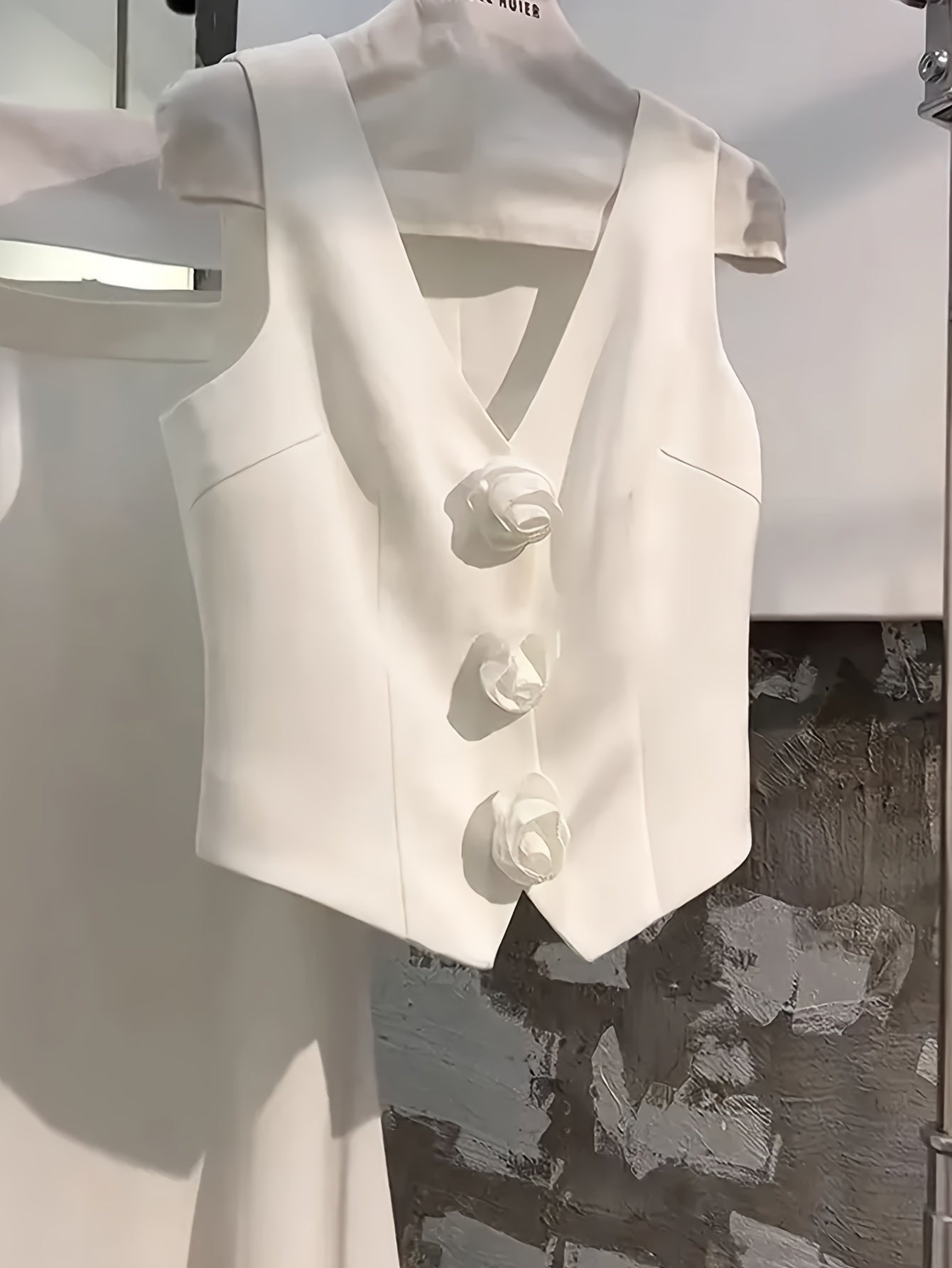 Conjunto de chaleco y falda de color sólido elegante para mujer, poliéster, primavera y verano