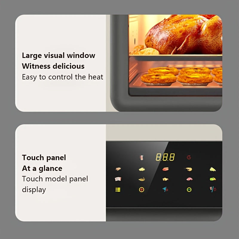 Katta hajmli ko'p funktsiyali uy oshxona airfryeri, kam yog' va yog'li, issiq havo aylanishi, aqlli tegish nazorati, o'chirish xavfsizlik funksiyasi, katta ko'rish oynasi, ikki qatlamli issiqlikka chidamli.