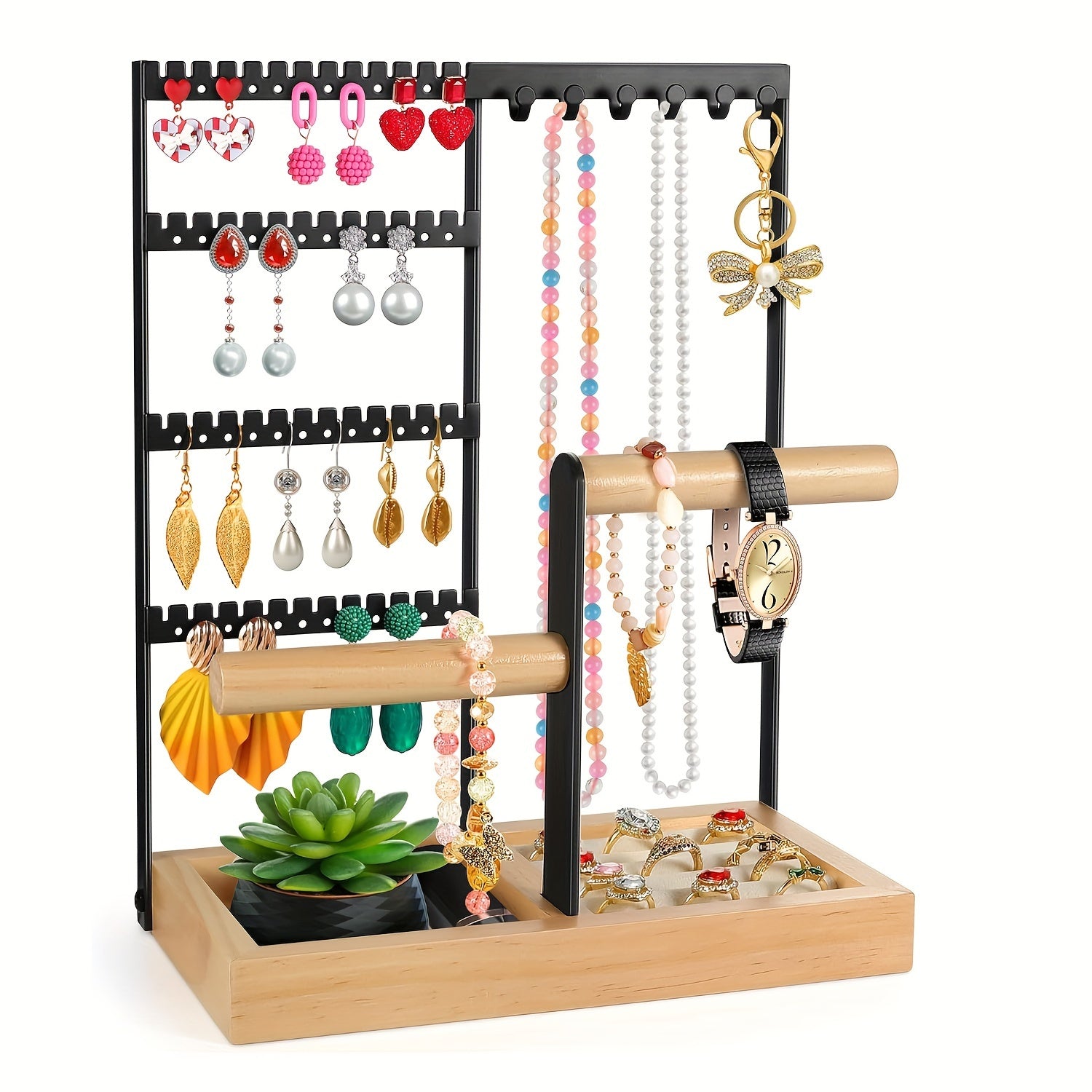 Jewelry Organizer with 4-Tier Earring Holder Necklace Ring Bracelet Storage Tower