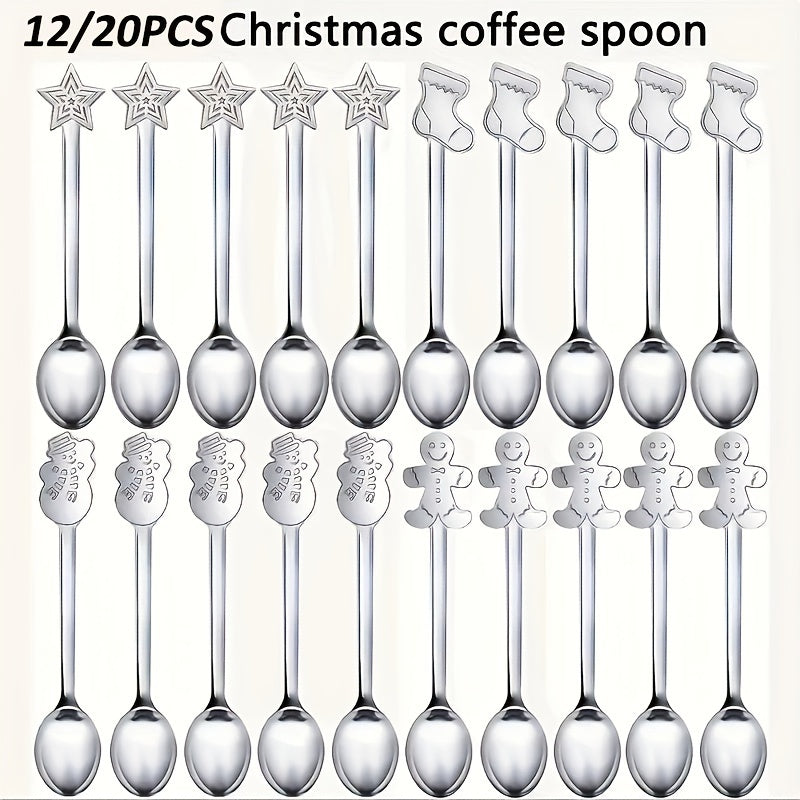 Set of 12/20 Stainless Steel Christmas Mini Spoons for Coffee Tea Cocktails