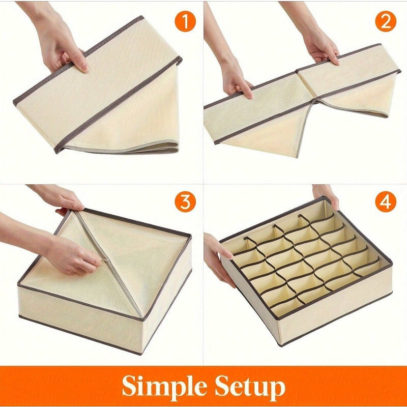 Fabric Underwear Storage Box with 24 Cells for Socks and Underwear in Beige White Gray