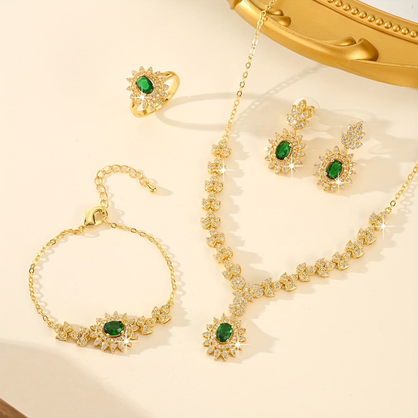 5-Piece Bridal Jewelry Set Necklace Earrings Bracelet Ring Cubic Zirconia Elegant Wedding Accessories